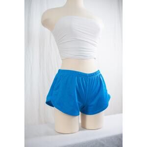 Vintage Y2K Soffe Aqua Blue Nylon Micro Mini Shorts, Retro Workout Running, Med